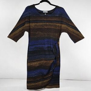 Signature by Debbie Bee Wrap Dress Women Medium Striped Blue Brown Black Knit
